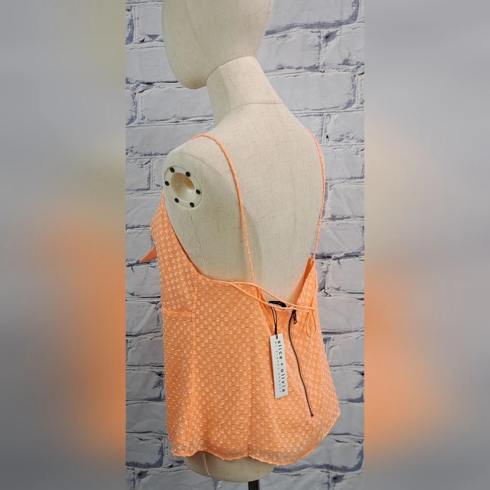 NWT Alice + Olivia Spaghetti Strap Tank Top with Tie Camisole Light Peach Large - Picture 4 of 13